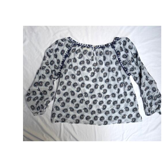 Roller Rabbit Bennet Dinna Top, Boho Peasant Blouse, Light Blue Paisley, M - Picture 4 of 6